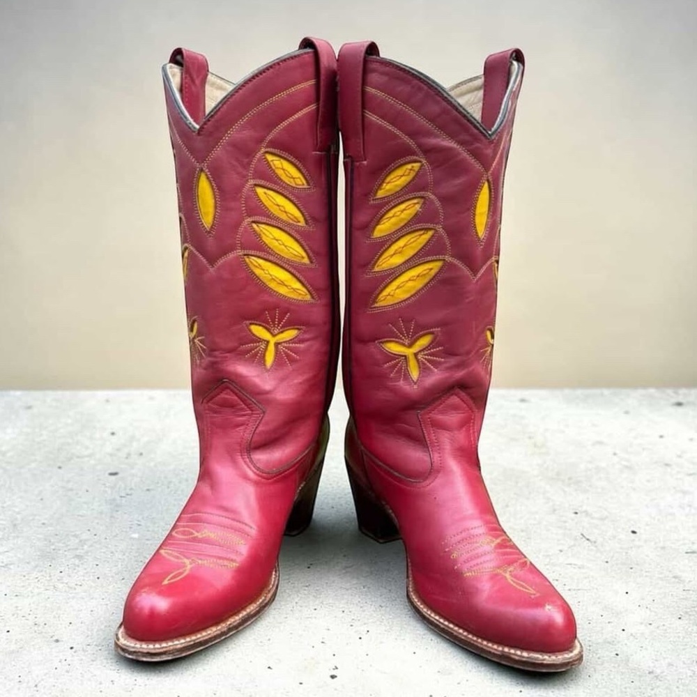 1980s Sassoon New York Inlay Western Boots — Women’s 7 B Vintage Cowboy Cowgirl - Picture 2 of 6